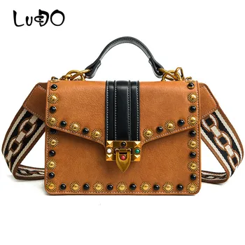 

LUCDO Luxury Handbags Women Bags Designer Famous Brand Leather Crossbody Bags Vintage Small Rivet Tote Handbag Messenger Bag Sac