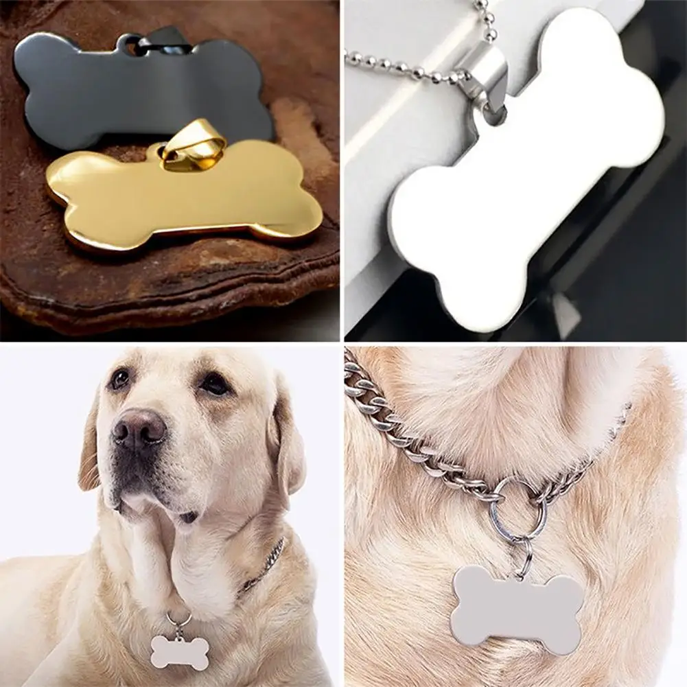 

Cute Personalized Engraved Stainless Steel Dog Cat Pet ID Name Blank Bone Tag