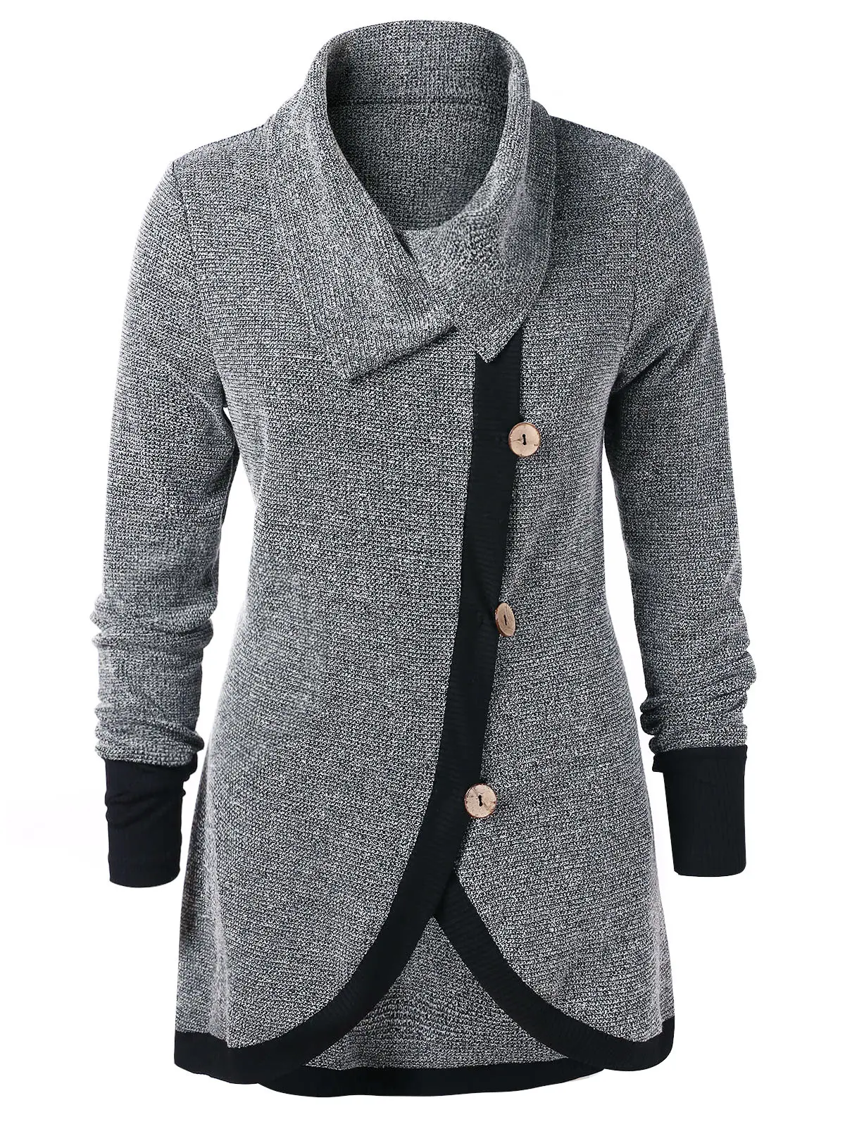 Wipalo Plus Size Contrast Trim Marled High Low Knitwear Buttons Knit Top Autumn Turn-Down Collar Pullovers Casual Women Sweaters | Женская