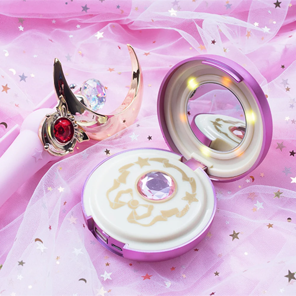 

Portable Charger Cosmetic Mirror Light Cosplay Anime Sailor Moon Compact Power Bank Support Wireless Charge