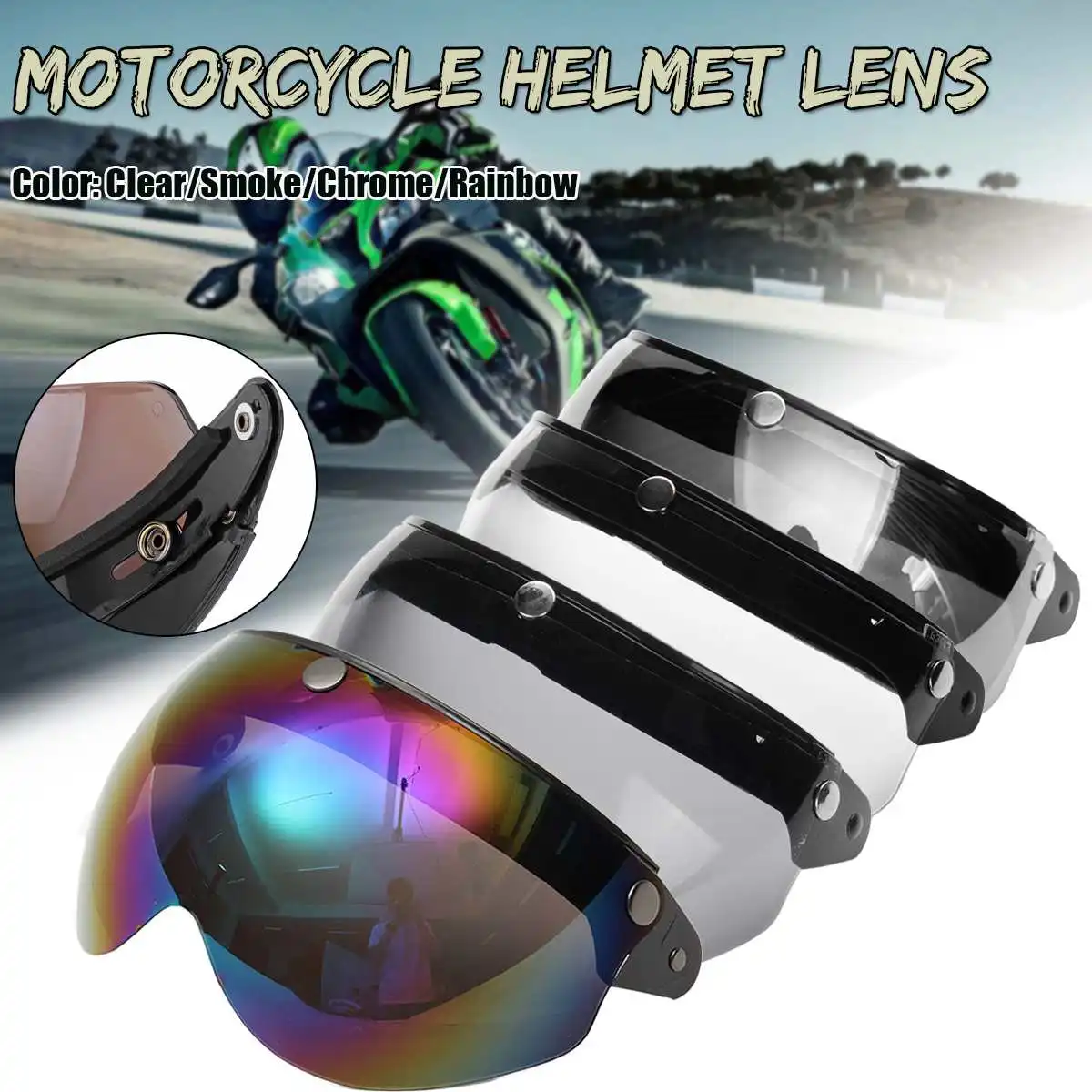 

Helmet Visor 3-Snap Half Open Face Wind Shield Windshield Visor motorbike helmet Lens