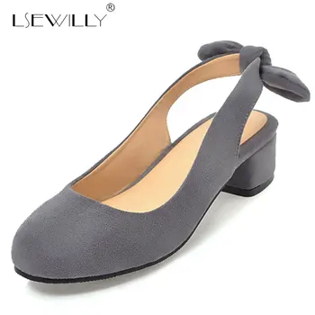 

Lsewilly Women's Elegant Butterfly-knot Shallow Wedding Shoes Korean Fashion Women Pumps Solid Flock Round Toe Thick Heels Shoes