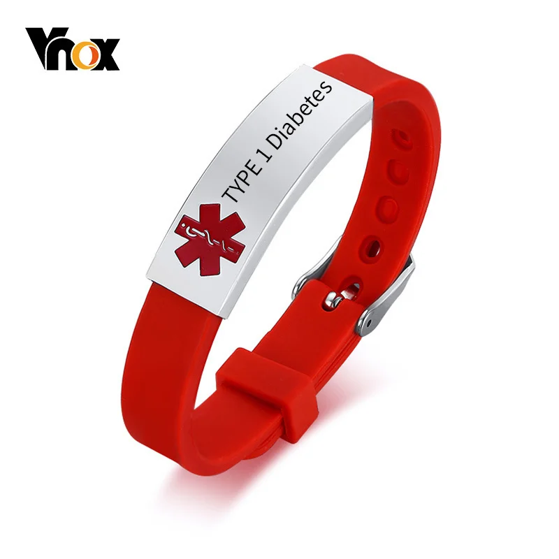 

Vnox Silicone Sport Medical Alert ID Strap Bracelets Length Adjustable Free Custom Engraving Disease Name ICE Info