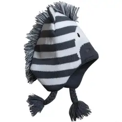 В форме зебры в полоску Кепки шапка с животным зима теплая Регулируемая держать уши защиты детская шапочка с 2 оплетка