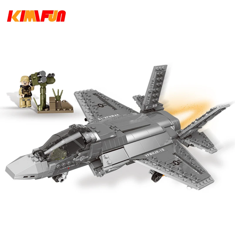 600pcs+ F35 Fighter Assemble Airplane Model Bricks Toys Building block Tool Sets Combat Aircraft Compatible Legoings