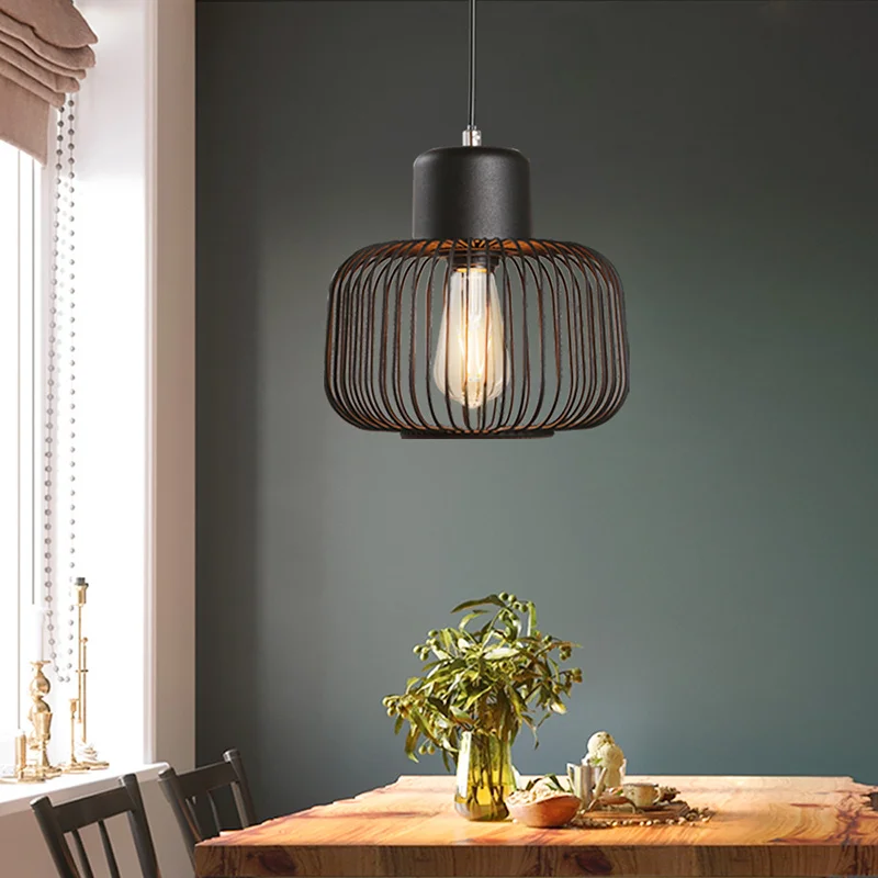

Keshi s30 pandant light Iron Cage LED Pendant Lamp Hanglamp For Restaurant Home Lighting Fixtures kitchen Avize Whith 110v 220v