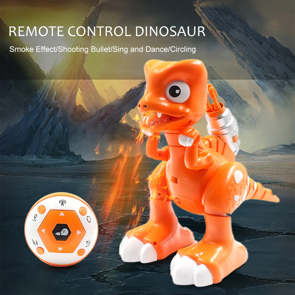 

2CH Remote Control Robot Dinosaur with Shooting Bullet Smoke Effect LED light Sound Gift RC Kids Toys RC Robots