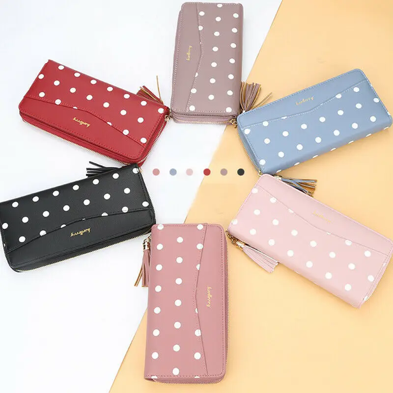 

2019 Newest Hot Girl Women Lady PU Leather Women Cute Dot Wallet Long Purse Phone Card Holder Clutch Large Capacity Pocket