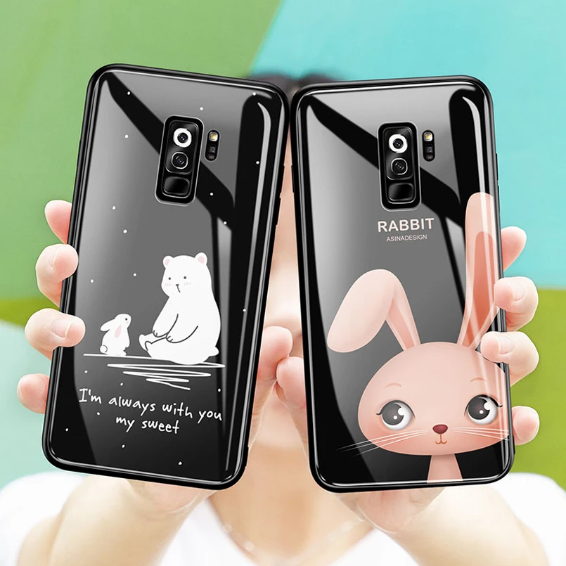 

Tempered Glass Cases For Samsung Galaxy S9 Cute Cartoon Case Full Protective Cover For Samsung Galaxy S8 S9 Plus Bumper Coque