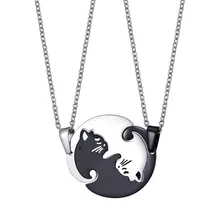 Aiovlo 1 par de empalme lindo su y su collares de parejas de acero inoxidable querido Gato COLLAR COLGANTE para amado regalo
