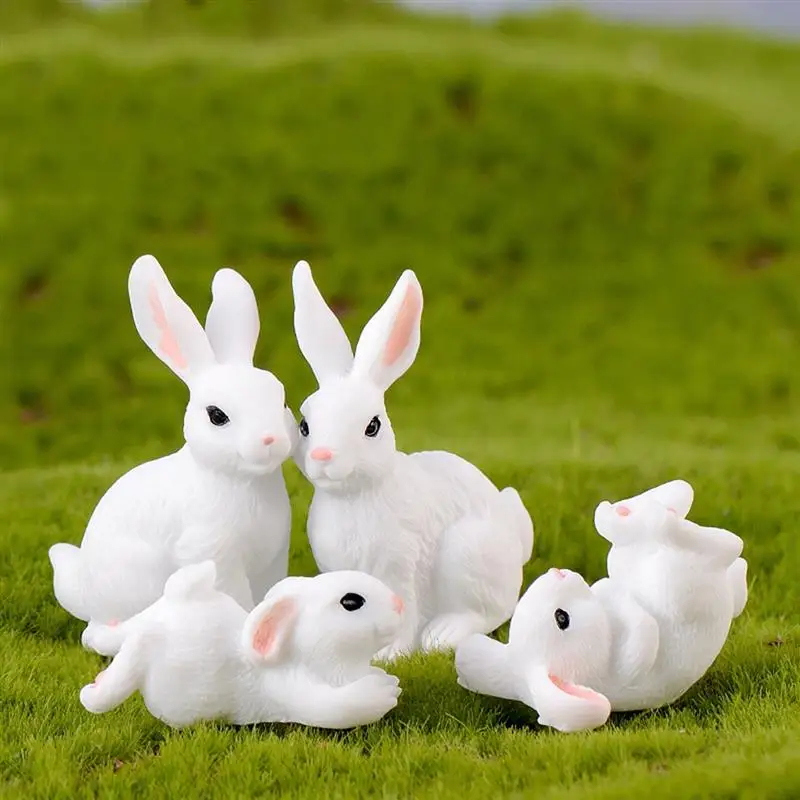 

4pcs/Set New Kawaii Resin White Rabbit Figurines Bonsai Micro Landscape Dollhouse Ornaments Mini Craft Miniatures