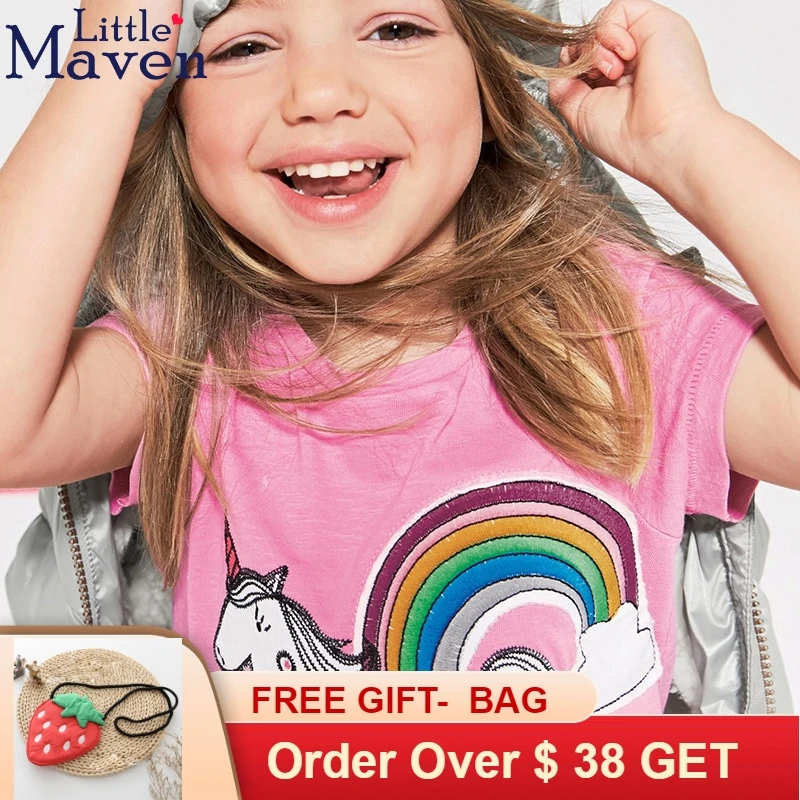 

Little maven funny baby girl summer 2018 short sleeve t shirts pink tee