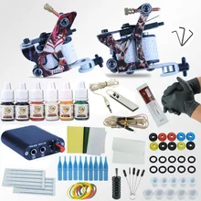 Полный набор для начинающих татуировок мини-Татуировка Электропитание дешевый набор для татуировок набор захваты для иглы Советы поставки 6 цветные чернила пигмент