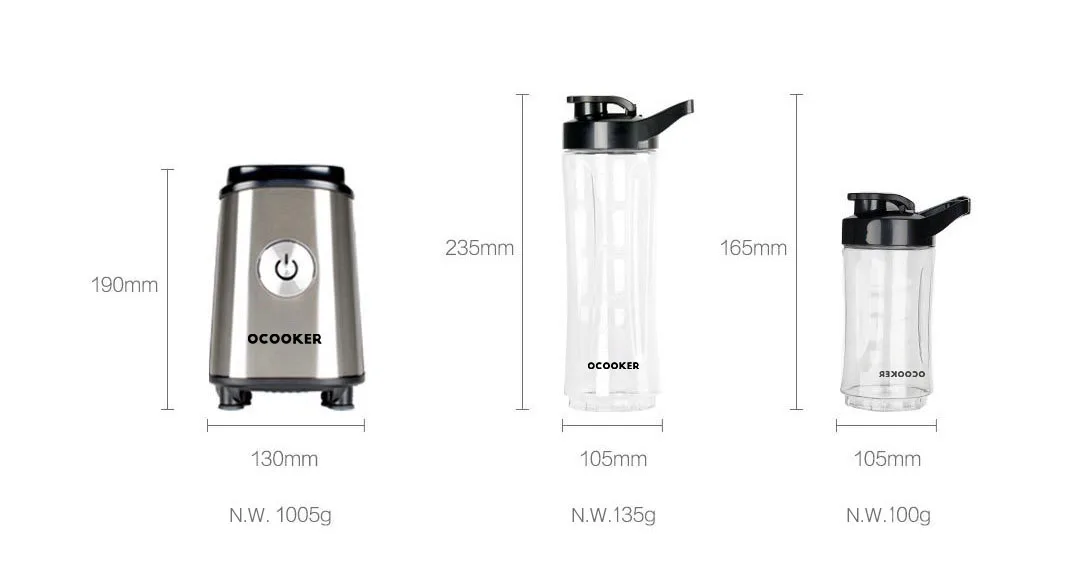 QCOOKER, портативный Электрический миксер, профессиональная соковыжималка для смузи, фруктов, овощей, Кухонный комбайн с 2 чашками