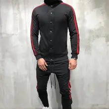 Брендовая осенне-зимняя спортивная мужская толстовка мужской комплект пота флис 2 шт стоячий воротник полосатая боковая Повседневная Толстовка мужская