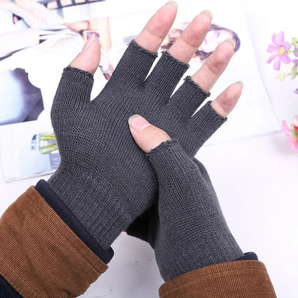 ski gloves mens Women Men Fingerless Gloves Solid Color Half Finger Knitted Mittens Winter Soft Warmer Unisex Basic Female Gloves Guantes hand gloves for men