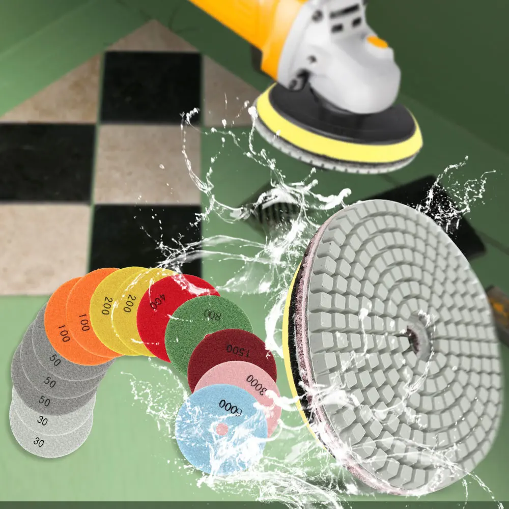 FOCSTOL Disque Diamant De Polissage - 6 Pièces 100mm #50 Tampon Polissage Diamant Pour Granit Marbre Pierre Artificielle Quartz Pour Meuleuse D'angle