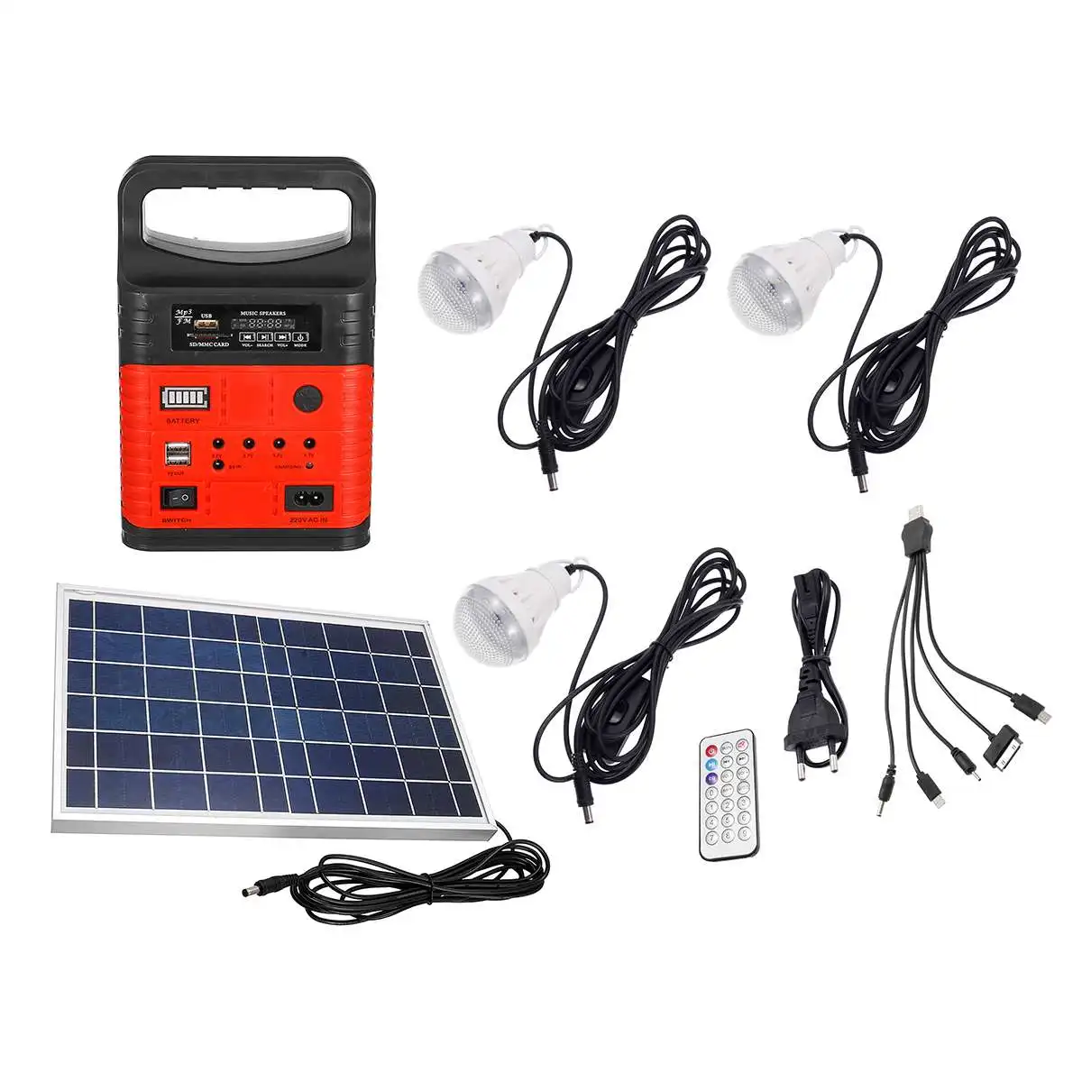 

Solar Power Lighting System Kit 7500mAH USB Charging Household Generator Kit MP3 Radio Flashlight Outdoor Emergency Power Supply