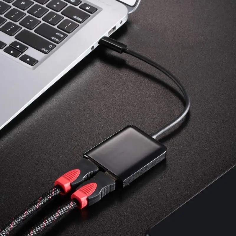 

New USB-C HUB Adapter USB-C 3.1 Type C Male to Dual HDMI Female 4K Converter for Macbook Mirror Surface Female Adapter
