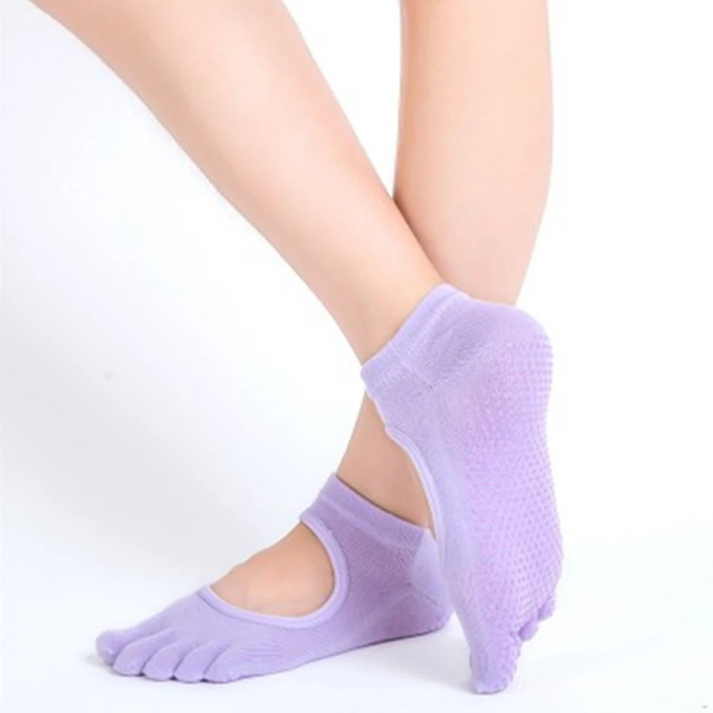 1 пара, женские носки для йоги, спортивные нескользящие носки с пятью пальцами, с открытой спиной, силиконовые носки с 5 носками, дышащие спортивные носки для фитнеса для девочек, эластичные