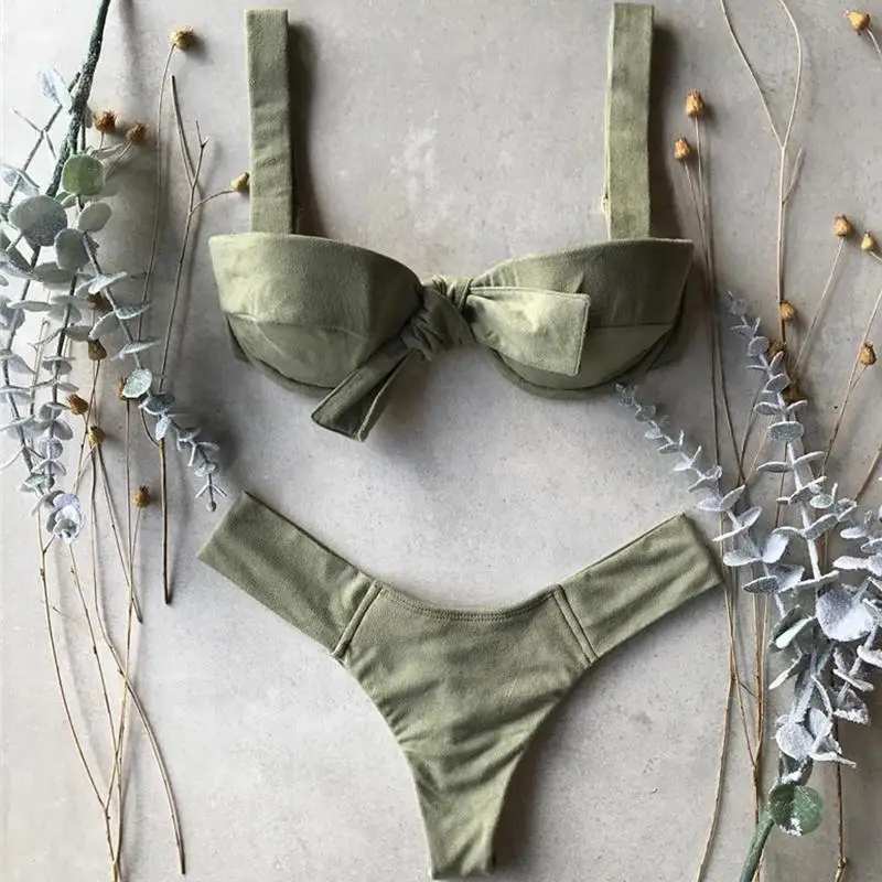 

Aartiee Knot strappy bathing suit High cut thong bikini Push up sexy female swimsuit separate bathers White swimwear women 2019