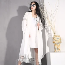 LANMREM 2020 nuevo sólido cuello pico hueco fajas Vintage vestido blanco para mujeres verano suelto largo tipo vendaje Elegante ropa S08900