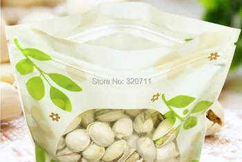 

200Pcs 18*26cm Plastic Green Leaf Stand Up Zipper Top Pack Pouch Dried Flower Storage Doypack Resealable Packaging Bag Pouches