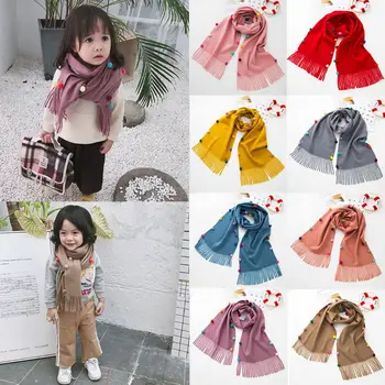

Lovely Children Scarves Imitation Cashmere Autumn Winter Warm Children Baby Cute Tassels Scarf With Balls Kid Neck Accessories