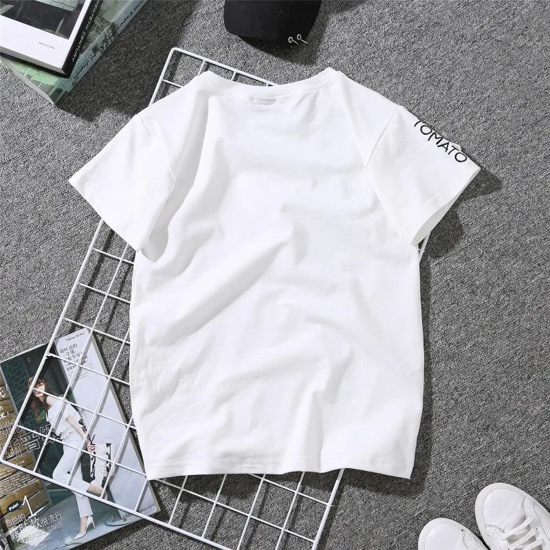 2019 Summer Couples Lovers T-Shirt For Women Casual White Tops Tshirt Women T Shirt Love Heart Embroidery Print T-Shirt Female