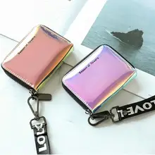 Модный женский короткий кошелек с ремешком, клатч, лазерный держатель для карт, женские кошельки на молнии, Дизайнерские повседневные женские сумочки#1107