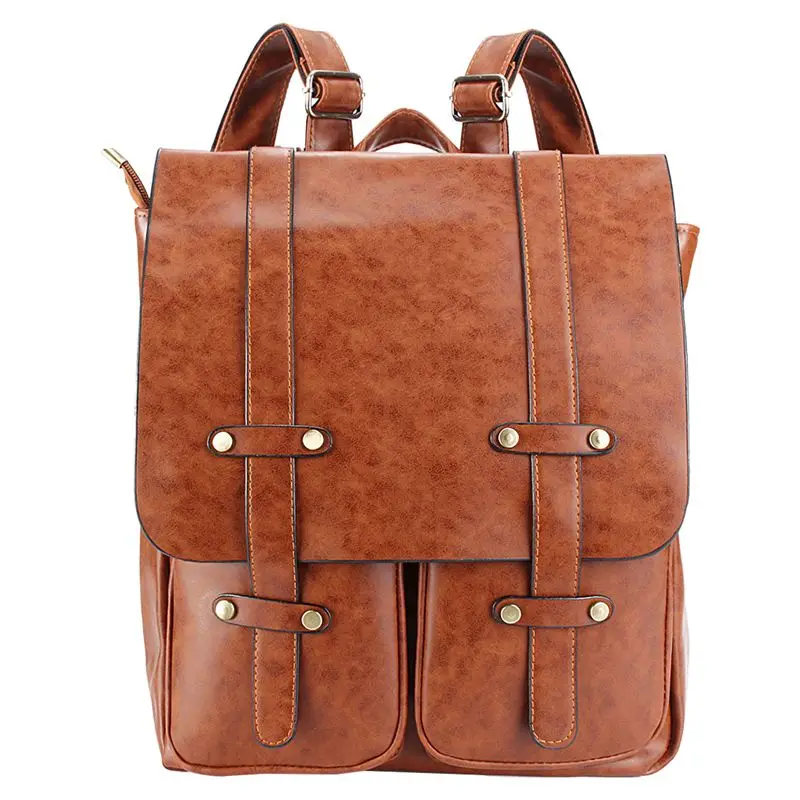 

Trendy British retro shoulder bag Vintage Backpack Satchel PU Leather Backpack Woman Bag Color: Light Brown