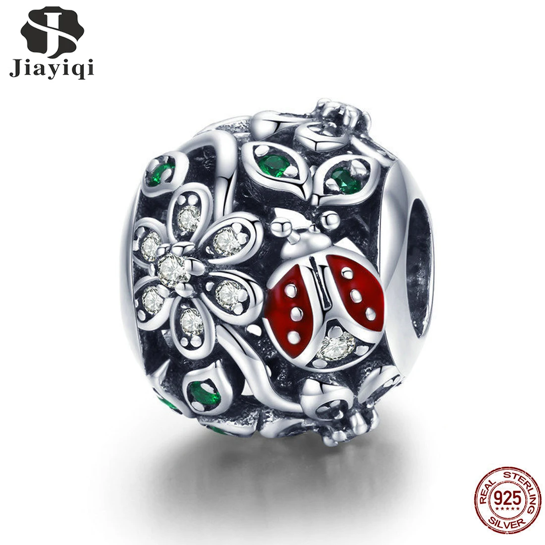 

Jiayiqi 925 Sterling Silver Fashion Red Ladybug Flower Wonderland Cubic Zircon Charms Fit Bracelets Bangles Jewelry Making 2019