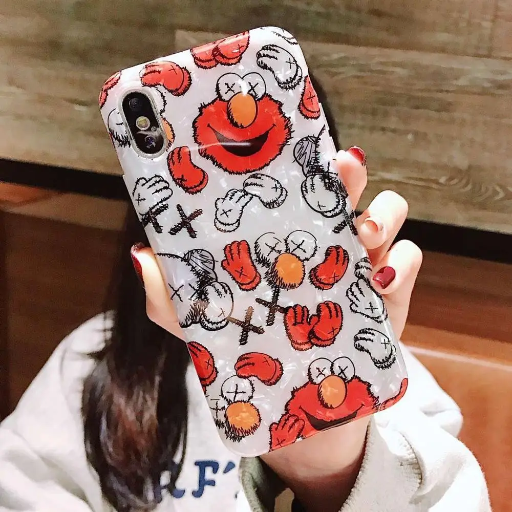 

Fashion Trendy Elmo Pearls Phone Case Glossy IMD Soft TPU Back Cover For iPhoneXS MAX 7/8PLUS 6s XR Skinny Shell Protection