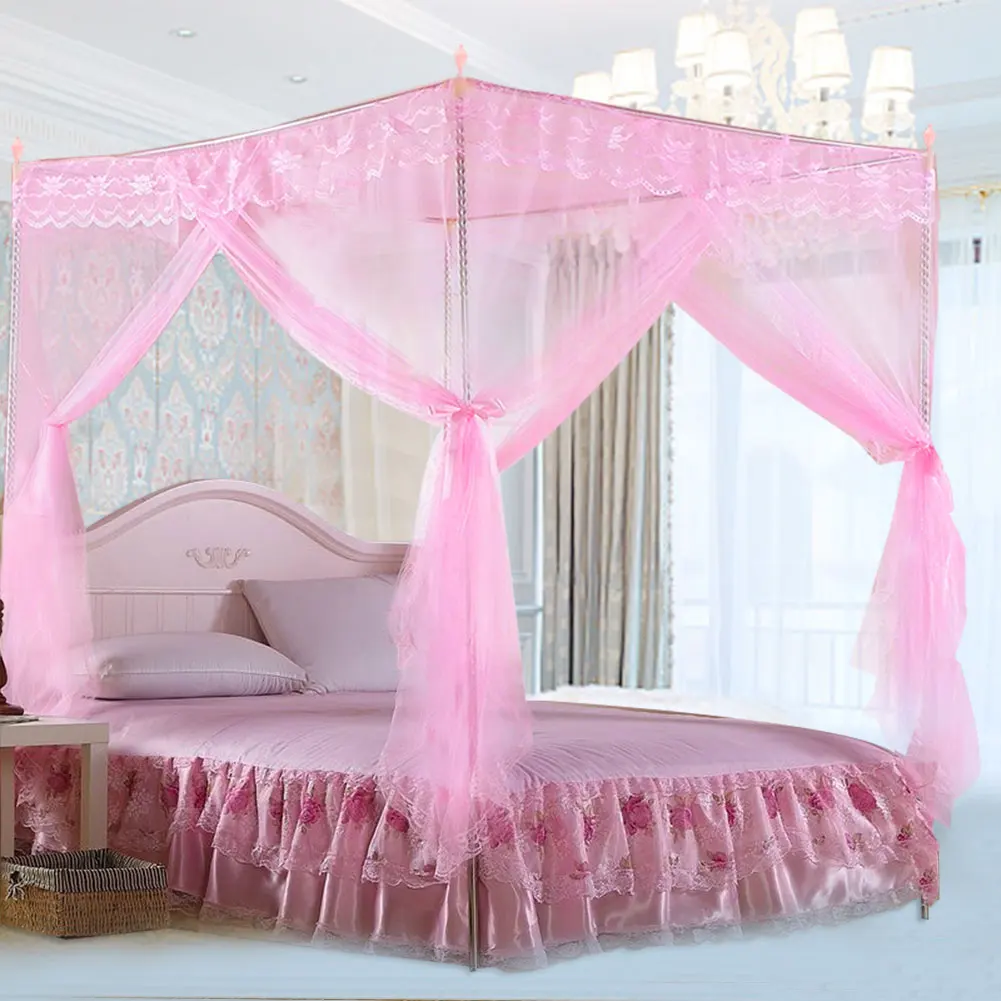 Роскошная принцесса 4 двери отверстия пост кровать шторы Навес сетки Москитная сетка постельные принадлежности без кронштейна