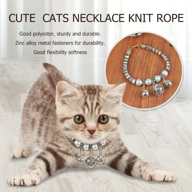 

Pet Dog Cat Bell Print Cute Puppy Collar Cats Necklace Neck Tie Knit Rope