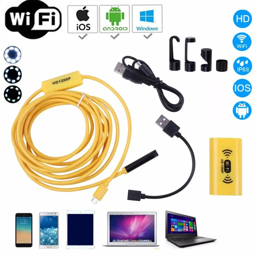 

EastVita Wifi Endoscope Camera HD 1200P USB Endoscope Camera Waterproof Inspection Camera Borescope Endoscope 8mm 1M/2M/3.5M/5M