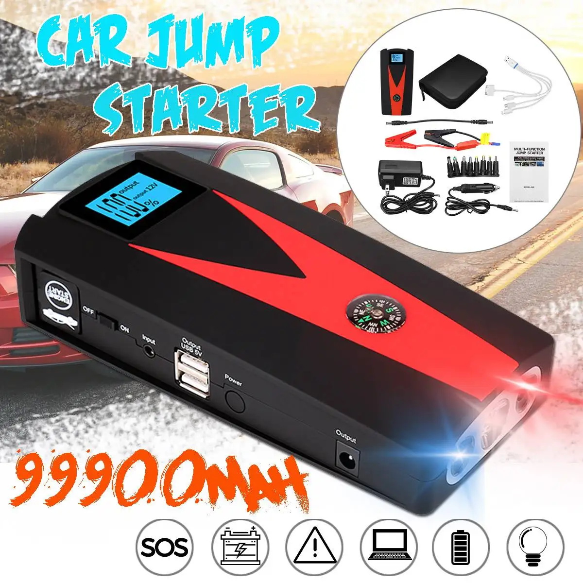Multifunction Car Jump Starter 12V 99900mAh 800A LED USB Power Bank For Portable Car Battery Booster Charger Starting Device