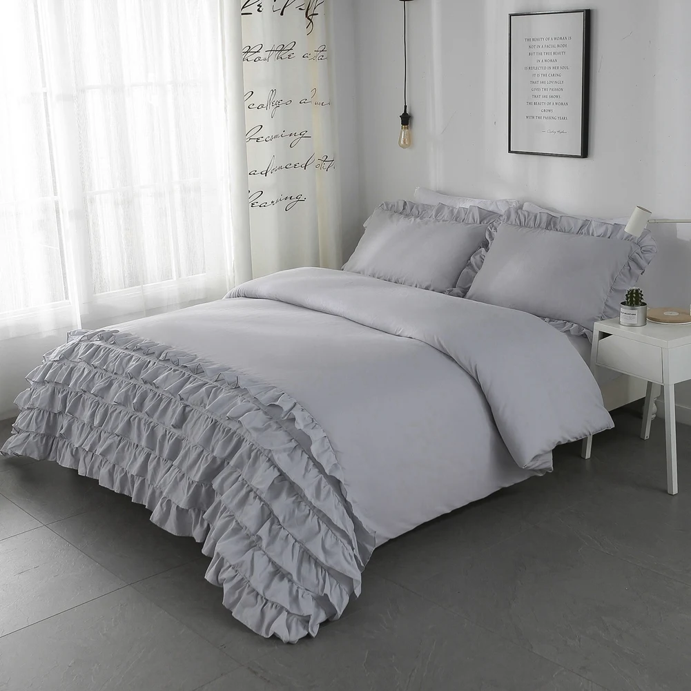 

3 Pcs/Set Modern Style Ruffle Polyester Bedding Set Pillowcase Duvet Cover Pleated lace Bedding Sets
