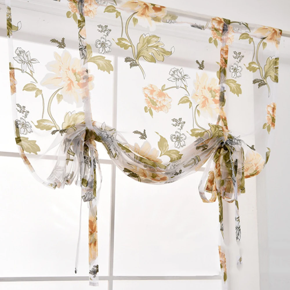 

Butterfly Embroidery Peony Floral Printed Perspective Short Roman Curtains Sheer Window Tulle Panel Valance Home Bathroom Decor
