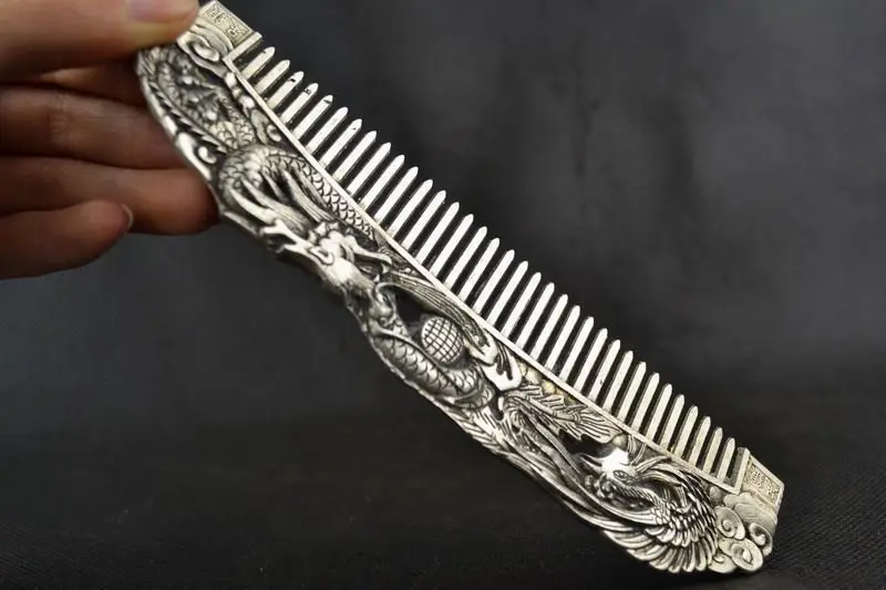 

Collectible Handwork Old Miao Silver Carving Dragon Phoenix Wonderful Comb