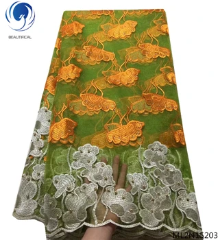 

BEAUTIFICAL african french laces fabirc with beads 2019 high quality tulle lace fabrics with rhinestones 5 yards ML2N152