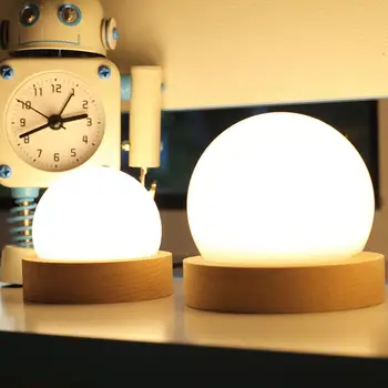 

New LED Eye Protect Desk Lamp 3 Colors Dimmable Round Ball Shape Table Lamp with Wooden Base USB Charge Reading Desk Lamp