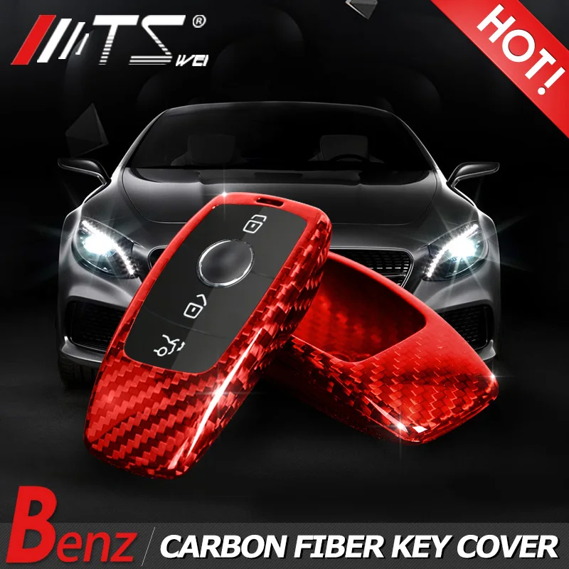 

Carbon Fiber Car Key Cover Case Shell holder Ring Chain for Mercedes benz E class E200L w213 2018S class W222 Auto Accessories