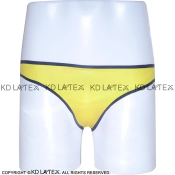 

Yellow With Black Trims Sexy Latex Panties Rubber Shorts Underpants Underwear Plus Size DK-0011