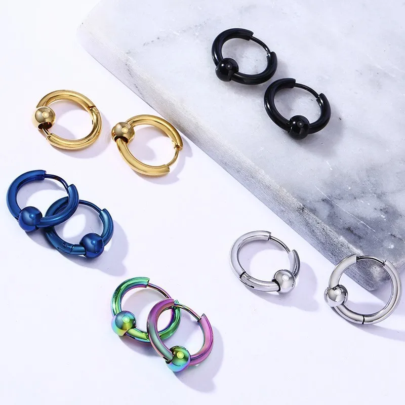 Серьги кольца из нержавеющей стали Vnox классические простые круглые бусинки