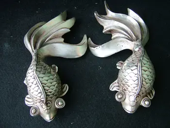 

Old China Fengshui Culture Collect Tibet Silver Cupronickel Goldfish Statue