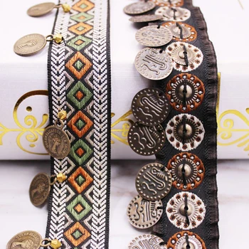 

Ethnic Polyester Lace Trim With Copper Decoration Vintage Fabric Ribbon Sewing Crafts Accessory Embellishment 20/25 mm 0.9m 1 PC