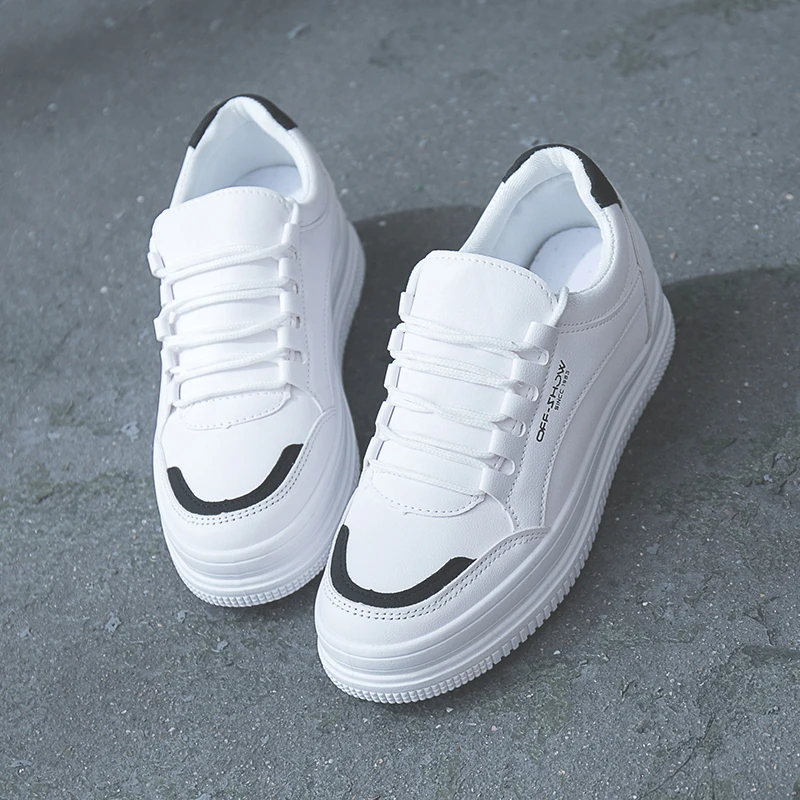 

2019 Vulcanized Shoes Woman Women White Sneakers Female Leather dames Platform Sneakers Femme Lace Up Women Casual Shoes