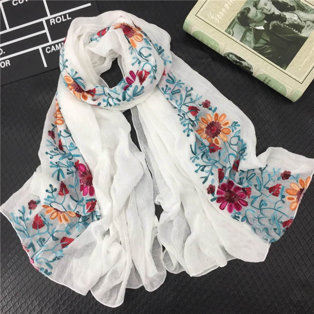 Women Boho Ethnic Style Cotton Linen Scarves Shawl Fashion Flower