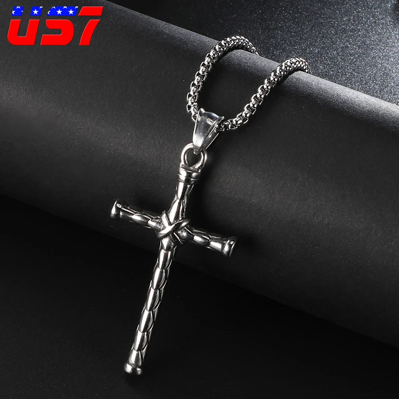 US7 Chain Catholic Christian Cross Necklace & pendant men stainless